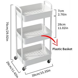 Carrello Portaoggetti a 3 Ripiani in Plastica con Maniglia, Trolley Multifunzionale per Ufficio, Casa, Cucina e Soggiorno - Product Image 2