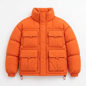 Unisex Orange Color Puffer Jacket Quilted Winter <b>Stand</b> Collar <b>Coat</b> Zip Up Outdoor Streetwear Custom Private Label OEM ODM - Product Image 1