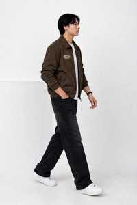 Chaqueta Unisex Marrón con Capucha y Cierre, Patrón Geométrico, Tela Lavada, Corte Holgado, Bolsillos Bordados en el Pecho, Estilo Casual para Otoño - Product Image 6