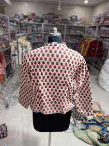 Hand Embroidered <b>Quilted</b> Cotton <b>Jacket</b> Mandarin Collar Single Button Closure Full Sleeve Geometric <b>Pattern</b> Women's Autumn Wear - Product Image 6