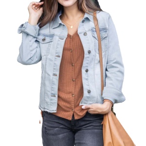 New Heavy Industry Women's <b>Denim</b> <b>Jacket</b> with Sheep Skin Trim Embroidery Finished Long Sleeve - Product Image 1