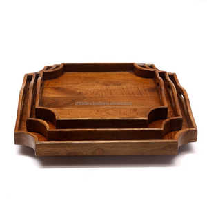 Élégant plateau de petit-déjeuner en bois de sheesham et d'acacia avec poignées artistiques Parfait pour la décoration de la salle à manger, de la cuisine et du salon - Product Image 1