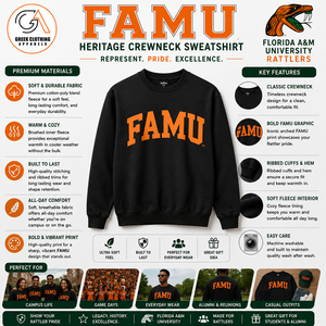 Bulk Custom Sublimation Ribbing FAMU College Style Sweatshirt Unisex <b>Thick</b> <b>Fleece</b> Winter Pullover 100% Cotton 370g O-Neck - Product Image 5