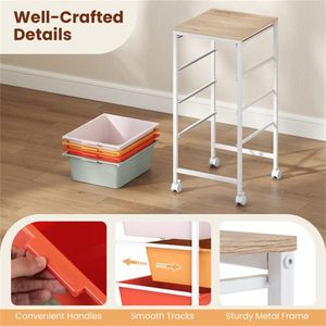 Carrello portaoggetti mobile a 4 cassetti Macaron con piano in legno MDF, organizer multiuso - Product Image 6