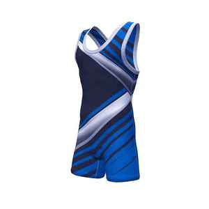 Singlet de Lucha Libre para Hombre, Sublimado, Azul Marino con Rayas Grises, Spandex y Poliéster, Ropa Deportiva Transpirable para Adultos - Product Image 4
