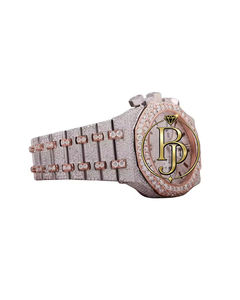 Montre-bracelet de luxe Briva en acier inoxydable avec quartz, boîtier argent/or rose, chronographe, sous-cadrans, index en forme de bâtonnets, date, verre, étanchéité 10 bars - Product Image 2