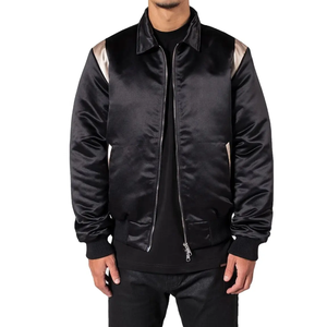 Satin Bomber Varsity Baseball Single Button Closure O-Neck Collar Street Waterproof Windproof <b>Jacket</b> for Men 100% High Quality - Product Image 1