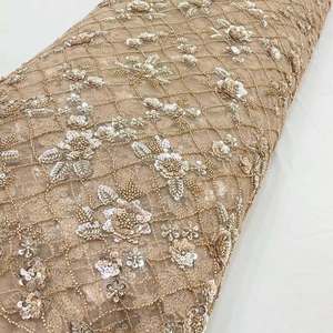 Tissu brodé perlé personnalisé, tissu à sequins, tissu dentelle, tissu organza pour kaftan, abaya, robe, textile, exportateur et acheteur en gros - Product Image 5