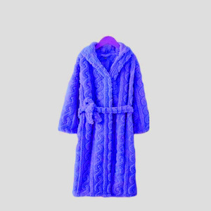 Bata con Capucha de Forro Polar Suave para Mujer, de Longitud Completa, con Mangas Largas, Ropa de Invierno Acogedora, Diseño Tejido de Color Sólido - Product Image 5