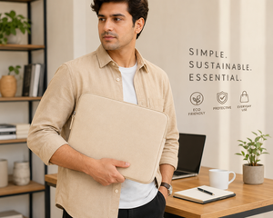 Funda Protectora para Portátil AMANI Simple y Sostenible de Lona Beige para Uso Diario de 11-17 Pulgadas - Product Image 1