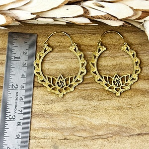 Boucles d'oreilles Bohème Tendance en Laiton Plaqué Or 18 carats pour Femme, Motifs Lotus, Filigrane, Om, Floraux et Géométriques, pour Vente en Gros/OEM/ODM - Product Image 5