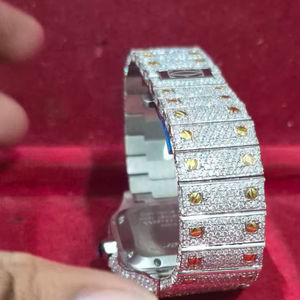 Montre squelette numérique en acier inoxydable classique de luxe 100% sertie de moissanite VVS, style hip-hop glacé personnalisé - Product Image 1