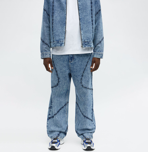 Vaqueros anchos de mezclilla para hombre, estilo streetwear, corte holgado, lavado a la piedra, con parches, cintura media, tela de algodón, para otoño - Product Image 1