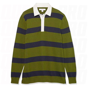 Vente en gros, fabrication sur mesure, logo personnalisé, respirant, séchage rapide, tissu lourd, 100% polyester, grande taille, maillot de rugby unisexe, manches longues, rayé - Product Image 1