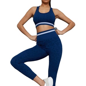 Yoga deux pièces ensemble femmes vêtements de sport costume d'été ensembles de gymnastique tenue léopard quatre aiguilles Six lignes, soutien-gorge de Sport unisexe sans bretelles 10 pièces - Product Image 1