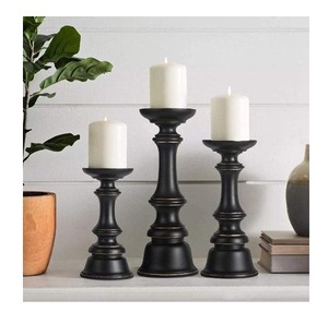ชุดขาตั้งเสาสูง3ชิ้นสำหรับวางเทียนไม้สไตล์หมุนสีดำแบบดั้งเดิม - Product Image 1