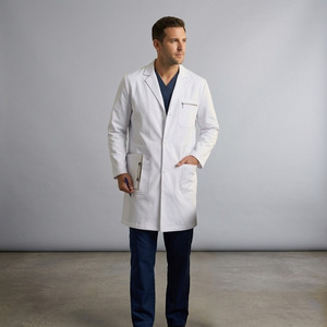Bata de laboratorio médica para hombre, larga, de polialgodón, uniforme de hospital, corte regular - Product Image 1
