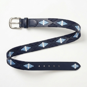 Ceinture Polo en Cuir Véritable Bleu Marine avec Boucle en Acier Inoxydable, Motif Paisley, Technique de Tressage, Style Western Décontracté Unisexe - Product Image 3