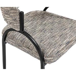 Modern <b>Black</b> Metal Frame Upholstered Dining Chair Curved Backrest Sherpa Grey Accent <b>Armchair</b> for Hotel Dining Room - Product Image 6