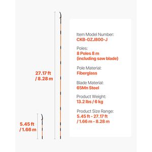 Sega a Palo Manuale con Manico Estensibile in Alluminio da 1,35-8 m, Lama Affilata in Acciaio 65Mn, Manico Leggero in Fibra di Vetro, Doppia Impugnatura - Product Image 4