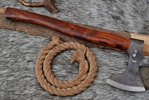 Handmade <b>Axe</b> Carbon Steel Blade Wood <b>Handle</b> With Leather Sheath Outdoor Knife - Product Image 4