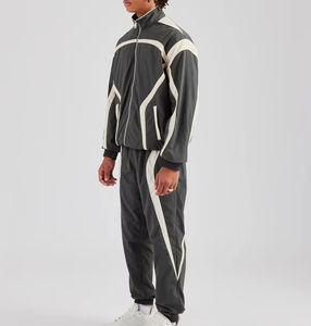 Custom Made Men's Winter Casual Satin Tracksuit Set <b>Patchwork</b> Zip-Up <b>Jacket</b> Jogger Pants High Quality Windbreaker Quick Dry - Product Image 4