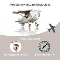 Horloge de bureau analogique en quartz en métal élégante, presse-papiers, aéronavette miniature, calendriers à aiguilles, design Art Déco, fonction de retournement de page