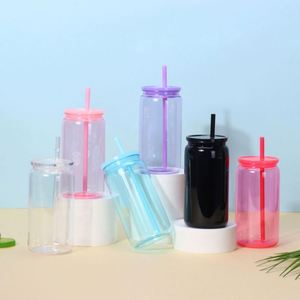 Vaso de Plástico Transparente Personalizado de 16 oz, Tipo Lata de Cerveza o Refresco, con Tapa y Pajita - Product Image 2
