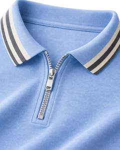 Polo pour homme bleu clair à col zippé, manches courtes, col côtelé, décontracté, pour le golf, en mélange de coton, fabrication sur mesure - Product Image 6