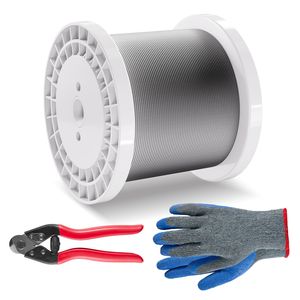 Kit Cavo in Acciaio Inossidabile 316 da 1/8" 1000ft con Cavo in Acciaio Morbido 304L, Resistenza alla Rottura 1600 libbre, 7x7 Fili, Guanti - Product Image 1