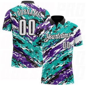 Polo de performance 3D personnalisé noir, violet et aqua pour le bowling – T-shirt athlétique anti-humidité pour l'entraînement et les sports de bowling - Product Image 4