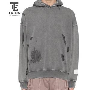 เสื้อฮู้ดดี้โอเวอร์ไซส์สไตล์ลำลองสำหรับฤดูหนาว ผ้าถักเทคนิคการซักแบบพิเศษ กระเป๋าจิงโจ้ ตกแต่งด้วยลายปัก - Product Image 5