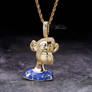 <b>Monkey</b> Head Pendant 925 Silver <b>Gold</b> Plated Moissanite Hip Hop Unisex Charm Everyday Wear - Product Image 1