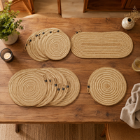 Ensemble de sets de table en jute tressé artisanal, chemin de table ovale spirale bicolore, sets de table ronds avec boucle de suspension, vente en gros