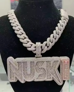 Collier unisexe en argent 925 avec pendentif lettre NUSKI serti de moissanite taille ronde, style Hip Hop, certifié pour fiançailles - Product Image 1