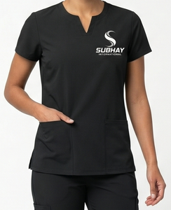 Women's Black <b>Scrub</b> <b>Top</b> With Front Pockets Hospital Uniform Wear - Product Image 1