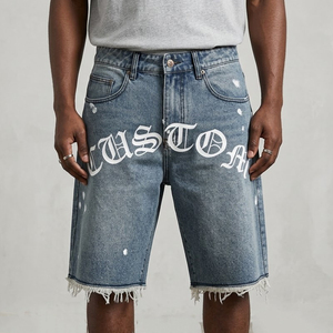 Pantalones Cortos de Mezclilla Personalizados para Hombre, Estilo Vintage, Desgastados, con Dobladillo Deshilachado, Pantalones Cortos de Mezclilla Casuales de Verano, Venta al por Mayor, OEM - Product Image 3