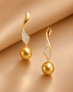 Boucles d'oreilles pendantes de luxe en alliage de zinc plaqué or avec perles et zircone cubique, design goutte d'eau, élégantes pour femme, idéales pour les soirées, coffret cadeau tendance - Product Image 1