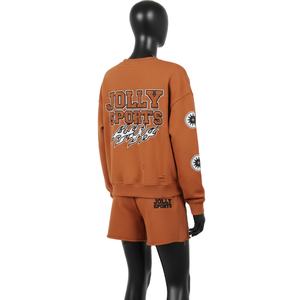 Ensemble sweat-shirt et short pour femme en coton polyester GSM épais, orange brûlé, avec logo brodé - Product Image 5