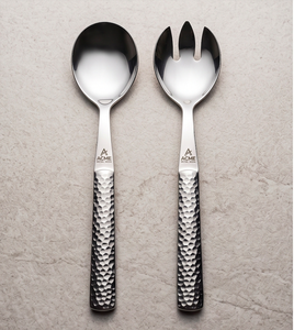 Juego de servidores de ensalada modernos con mango martillado, plateados y pulidos, resistentes al deslustre, con mango texturizado para utensilios de cocina, hoteles y restaurantes. - Product Image 1