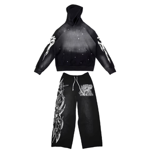 Custom Made Cotton Fleece Sweatsuits Sun Fade Acid Washed Embroidered Oversized Drop Shoulder Pullover High Street Fashion - Product Image 6