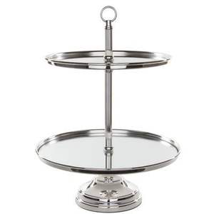 Soporte de presentación de postres de metal de alta calidad de 2 niveles con bordes lisos para salones de banquetes y servicios de catering. - Product Image 1