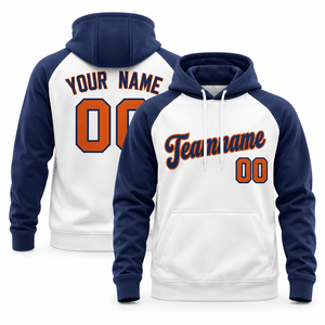 Custom Team <b>Hoodie</b> Navy White Raglan Pullover Personalized <b>Name</b> Number Hooded Sweatshirt for Clubs and Teamwear Wholesale - Product Image 1