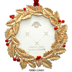 Golden Holly Leaf <b>Christmas</b> Ornament 2.5x2.5 In Round Metal Decor Indoor Classic Style Handcrafted 10083-22AIA1 - Product Image 1