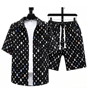 3Starsexperts เสื้อเชิ้ตแขนสั้นลำลองสำหรับบุรุษชุดกางเกงขาสั้นระบายอากาศแห้งเร็วสีทึบสองชิ้นสตรีทแวร์สแปนเด็กซ์ - Product Image 1
