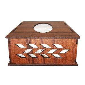 Porte-mouchoirs en bois écologique moderne avec ouverture coulissante carrée à motif de feuilles pour voiture, hôtel, bureau - Product Image 4