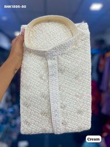 Premium Quality Rayon with Chickankari Chiffli work Full-Sleeve <b>Kurta</b>-Elastic waist Payjama Collection Indian Exporter - Product Image 6