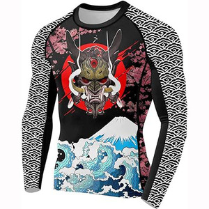 Heat-Transfer Printed Spandex/Polyester Long Sleeve 180g <b>Compression</b> Breathable Eco-Friendly Rash Guard <b>Men</b> BJJ MMA Gym Surfing - Product Image 6