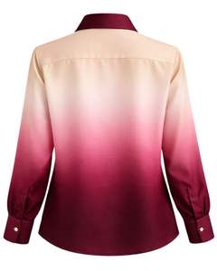 Chemise boutonnée à manches longues pour femme, dégradé beige à bordeaux, style décontracté pour le bureau, fabrication sur mesure, vêtements OEM personnalisés - Product Image 2