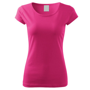 Camiseta de Manga Corta para Mujer, Cuello Redondo, Ajustada, Color Rosa, 100% Algodón Jersey, Transpirable, Informal, Primavera Verano, Color Sólido - Product Image 1